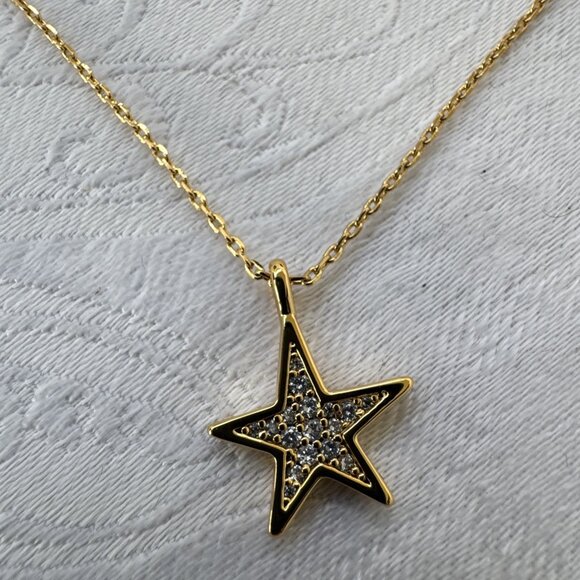 Kate Spade Gold Tone CZ Crystal Star Pendant Necklace Chic Fashion Trendy Style - Picture 12 of 14